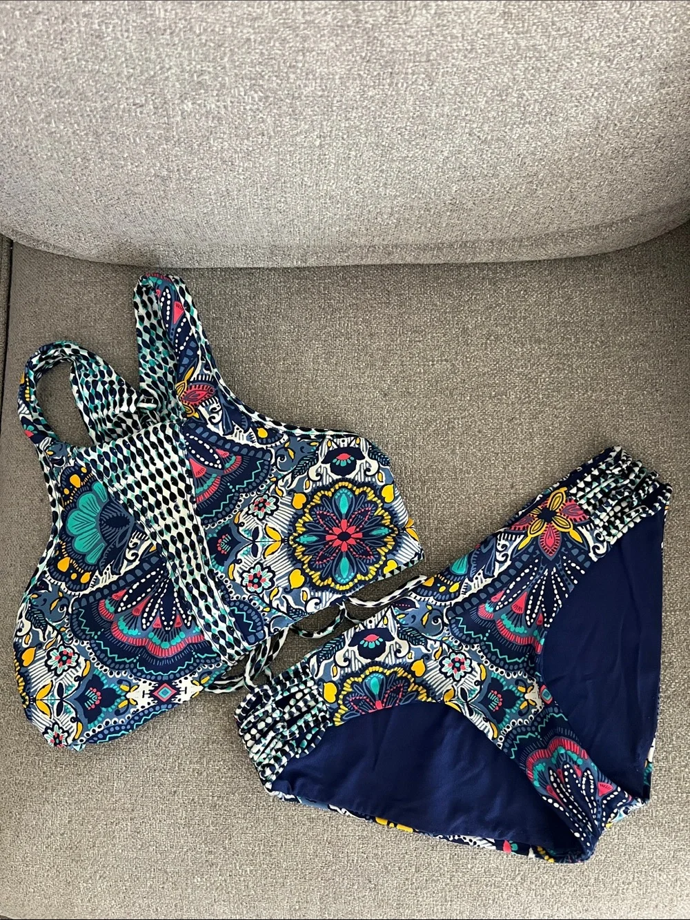 Body Glove Navy Floral High-Neck Reversible Bikini Set - Picture 1 of 6